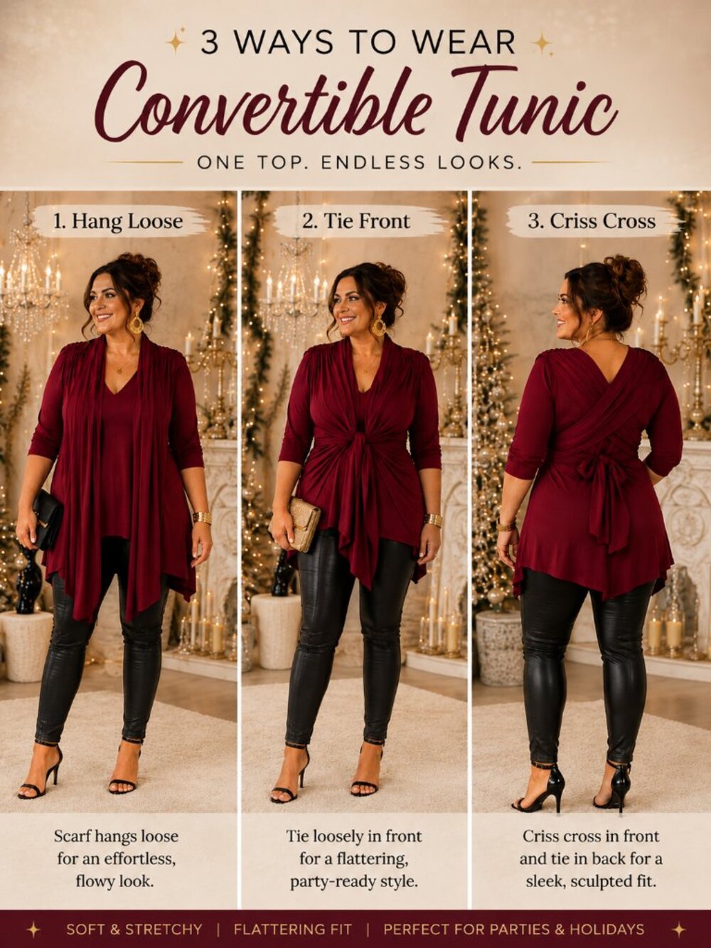Burgundy Wine Convertible Tunic Top in size XXL | Glam, Statement, Glam, Evening